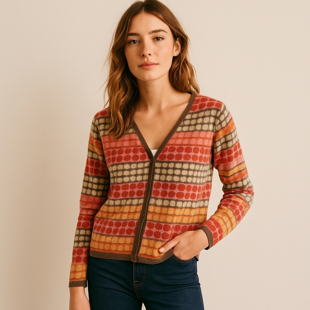 Talbots Mod Retro‎ Print Cardigan Sweater | Cashmere Blend Vintage 90s Knit XL